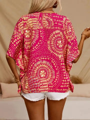 Printed V-Neck Half Sleeve Top - kinko