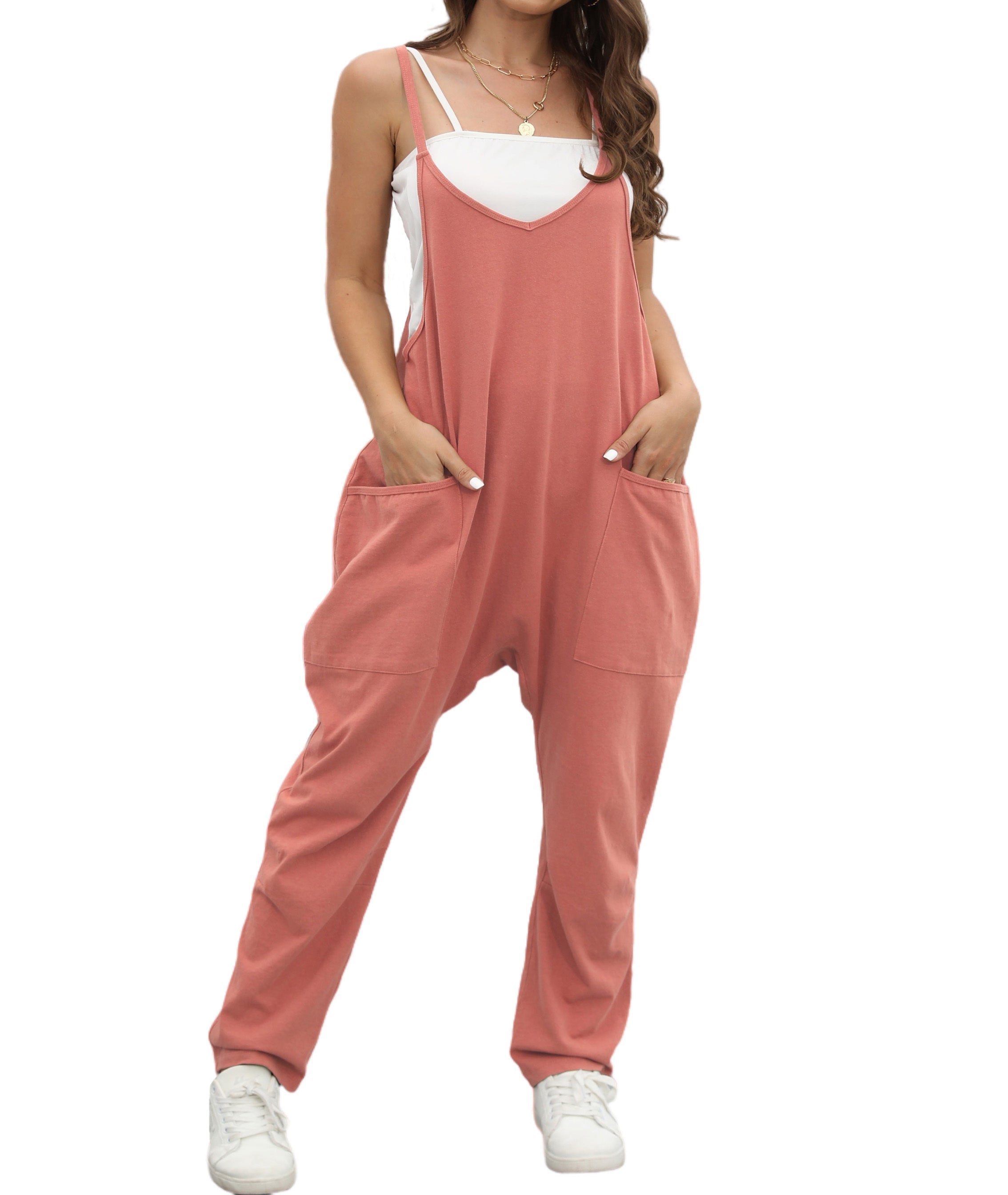 Self-pick-up Only Women's Casual Sleeveless Backless Loose Solid Color Jumpsuit Loose Stretch Pants Zipper Jumpsuit With Pockets Only Self-pickup Is Supported - kinko