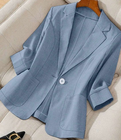 Women's Spring Autumn Stand Collar Long Sleeve Casual Solid Color Blazer - kinko