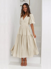 Tiered Surplice Half Sleeve Midi Dress - kinko
