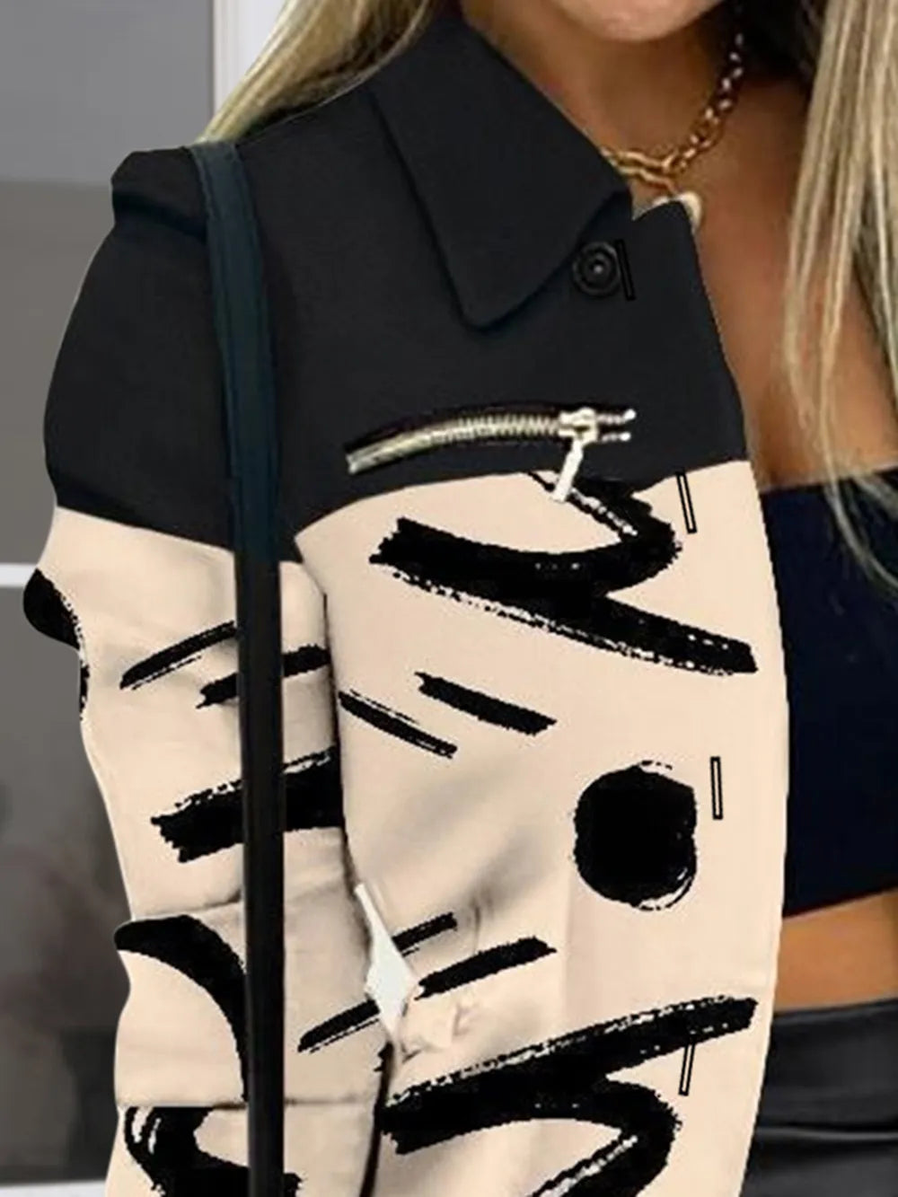 Printed Button Up Zip Detail Shacket - kinko