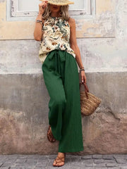 Printed Tank Top and Wide Leg Pants Set - kinko