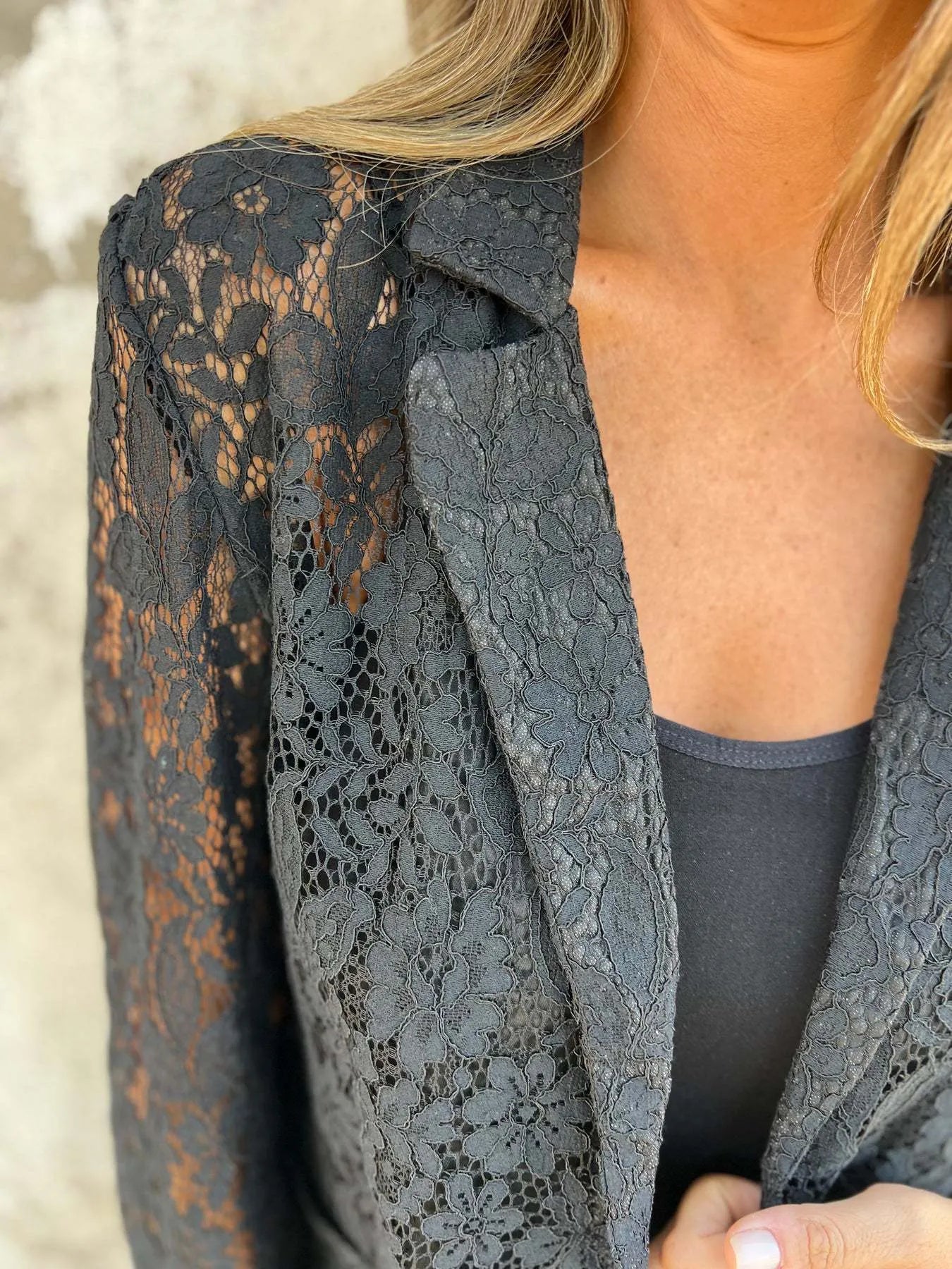 Full Size Lace Open-Front Blazer Plus Size - kinko