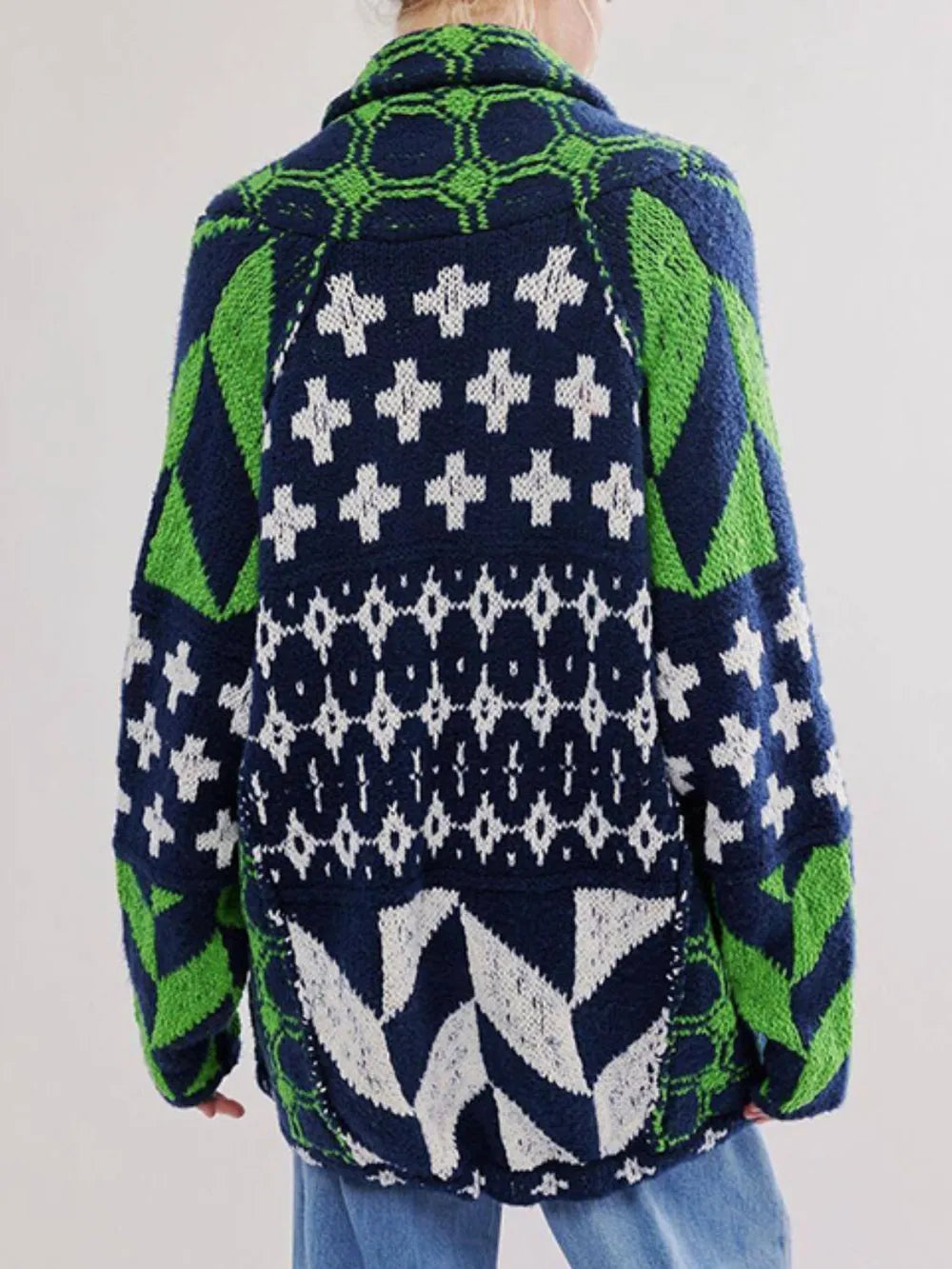 Collared Neck Long Sleeve Cardigan - kinko