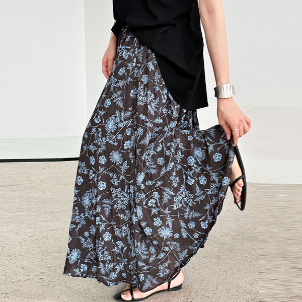 Damen Sommerrock mit Vintage-Blumenmuster, lockerer, plissierter Rock mit hoher Taille und hängender A-Linie
