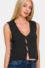 Zenana Hook and Eye Closure V-Neck Sweater Vest - kinko