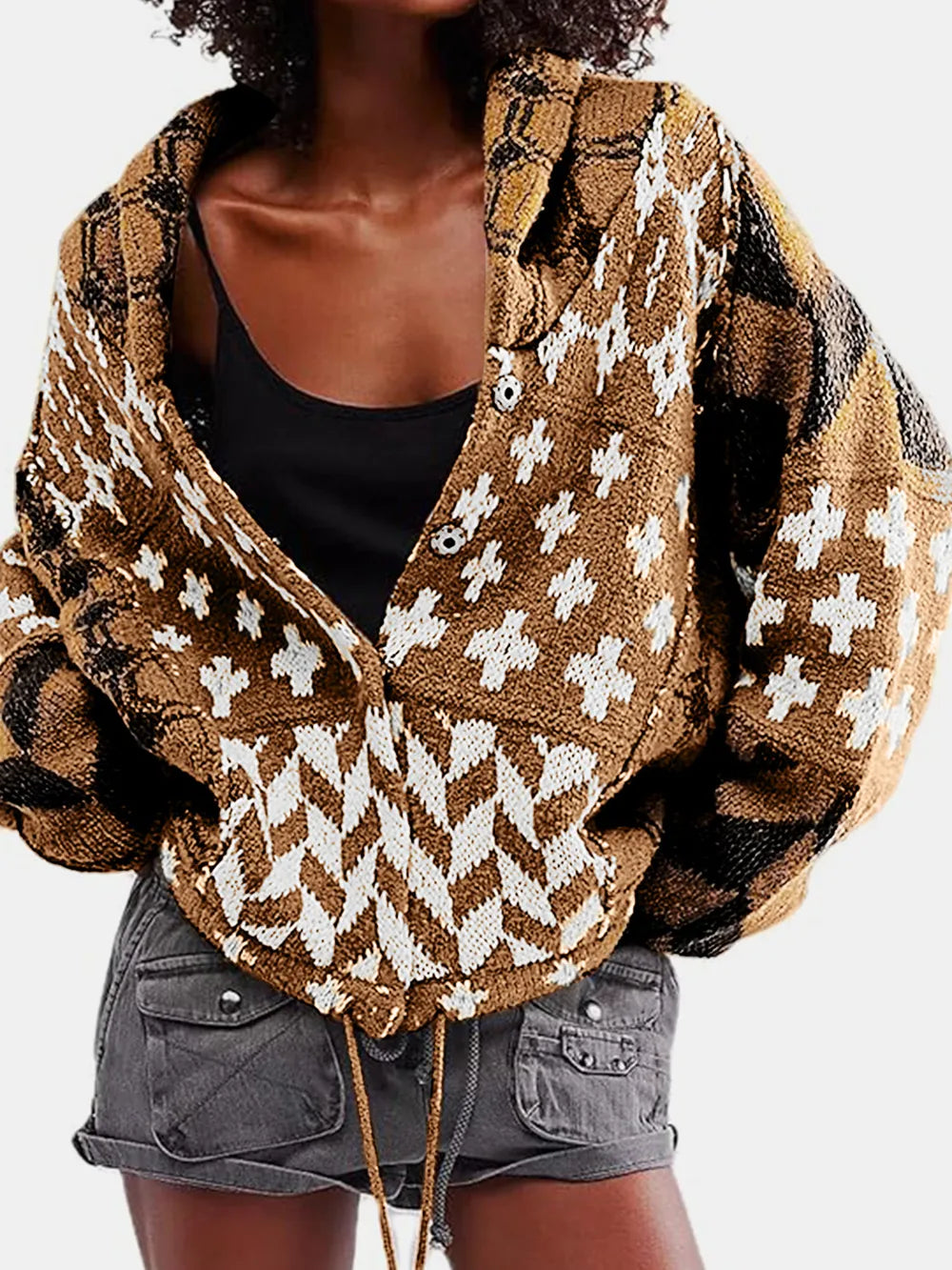 Collared Neck Long Sleeve Cardigan - kinko