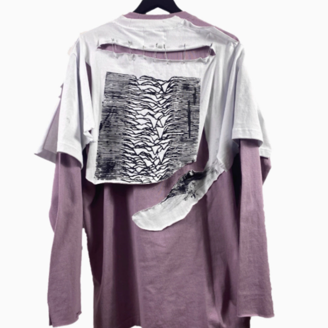 Artistic Print With Two Pieces Of Distressed Long Sleeves - kinko