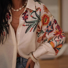 Loose Long Sleeve Printed Shirt Top - kinko