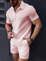 Men's Button Up Short Sleeve Shirt and Shorts Set - kinko