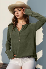 Double Take Full Size Notched Thumbhole Long Sleeve T-Shirt - kinko