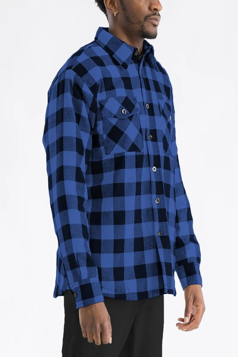 WEIV Men's Full Size Quilted Padded Flannel Shirt Plus Size - kinko