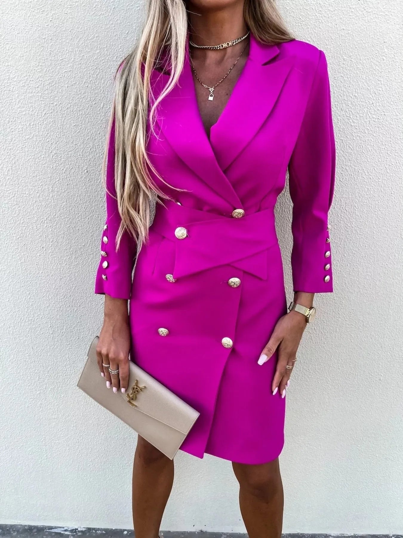 Double-Breasted Lapel Collar Longline Blazer - kinko