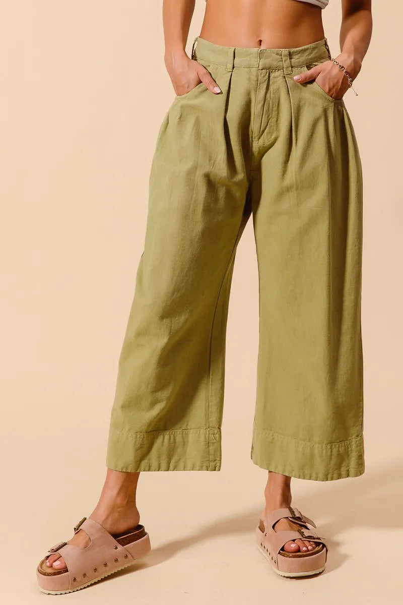 SO ME Mid Rise Wide Leg Chino Pants With Pockets - kinko