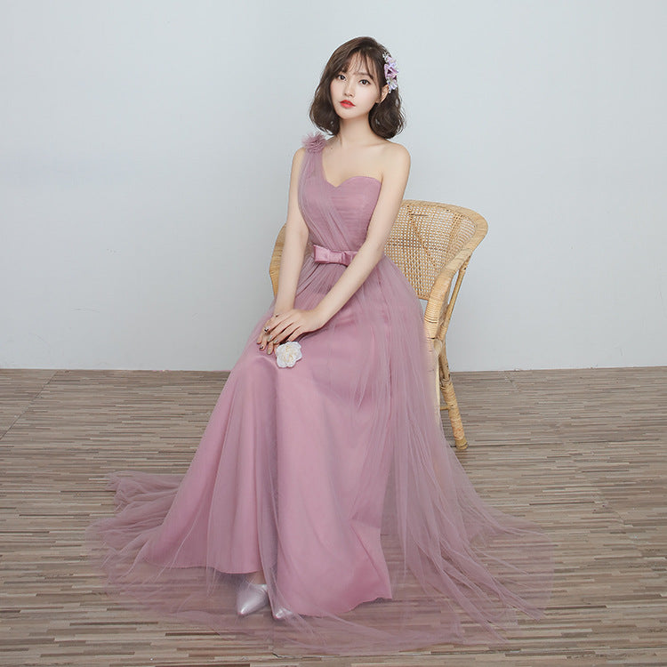 Bridesmaid Dress Long Cameo Brown Mesh Comfortable Thin Satin Bridesmaid Host Dinner Dress - kinko