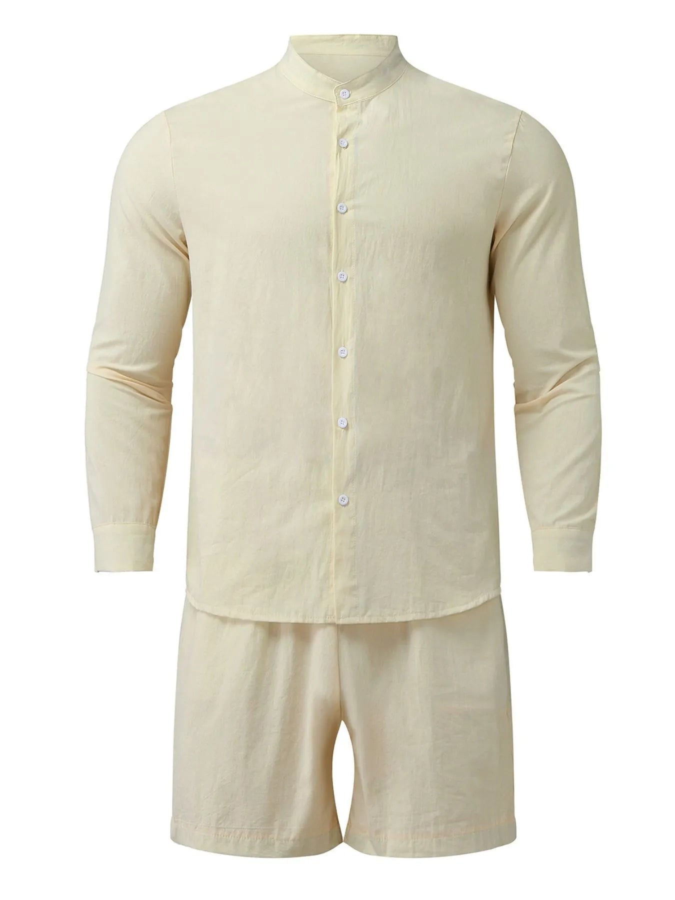 Men's Full Size Button Up Long Sleeve Shirt and Shorts Set Plus Size - kinko