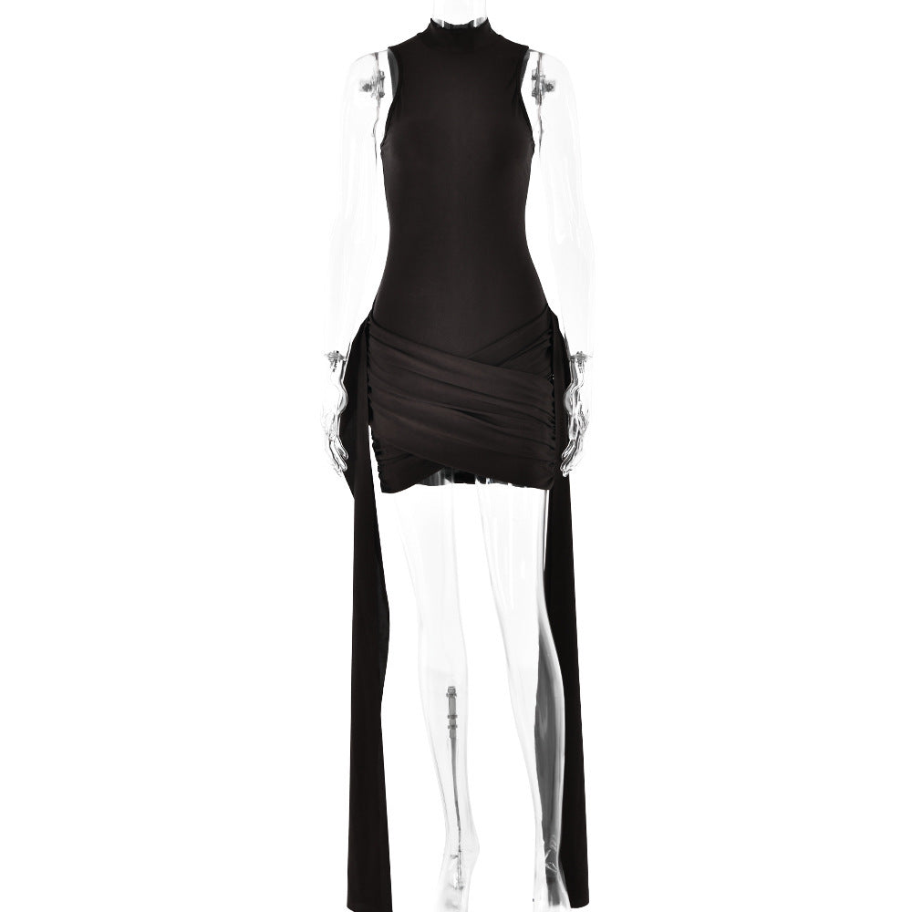 Women's Sexy Sleeveless Bodycon Mini Dress With Side Slit & Tie Detail - Stretchy Clubwear Party Dress - kinko