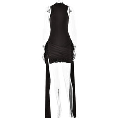 Women's Sexy Sleeveless Bodycon Mini Dress With Side Slit & Tie Detail - Stretchy Clubwear Party Dress - kinko