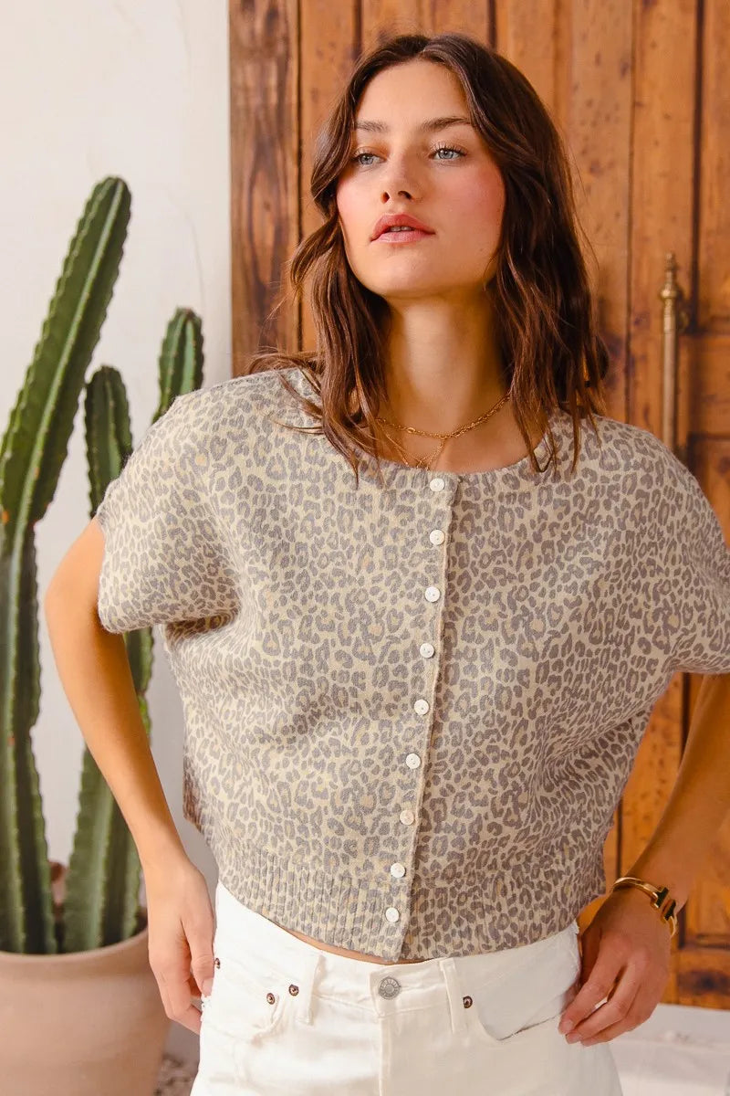 SO ME Leopard Print Button Front Sweater Cardigan - kinko