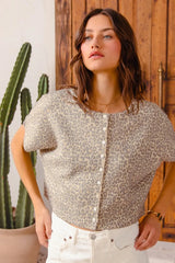 SO ME Leopard Print Button Front Sweater Cardigan - kinko