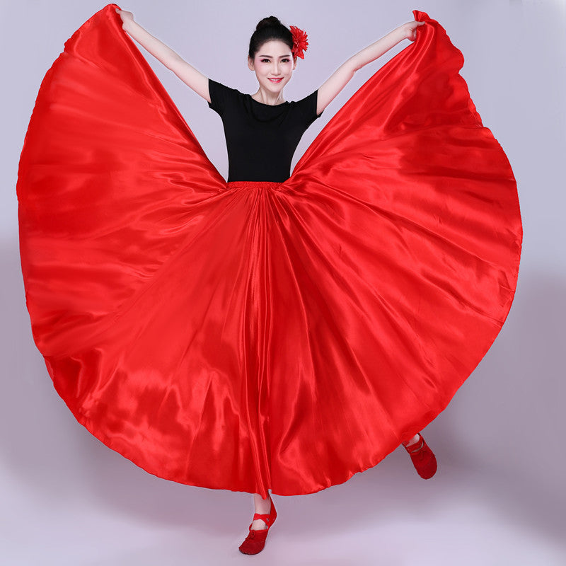 Simple Solid Color Performance Skirt With Large Swing - kinko