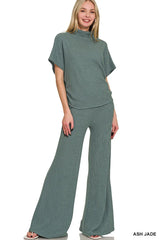 Zenana Mock Neck Top and Pants Sweater Set - kinko