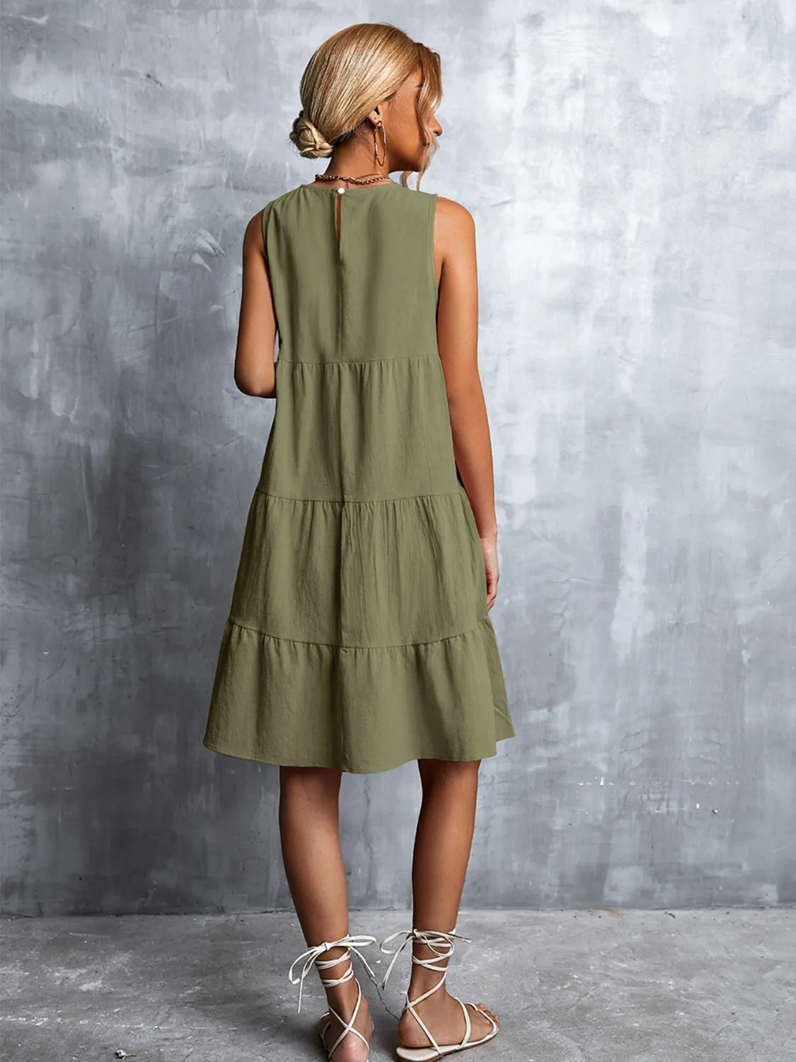 Tiered Round Neck Sleeveless Mini Tank Dress - kinko