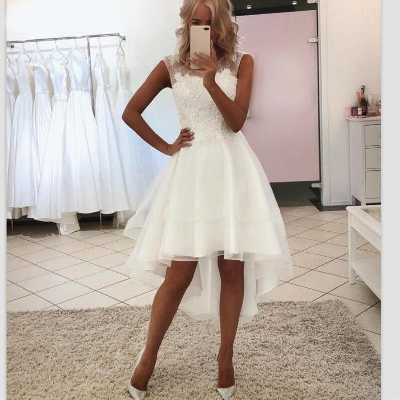 New Style Wedding Dress Short Front And Long Lace Simple Short - kinko