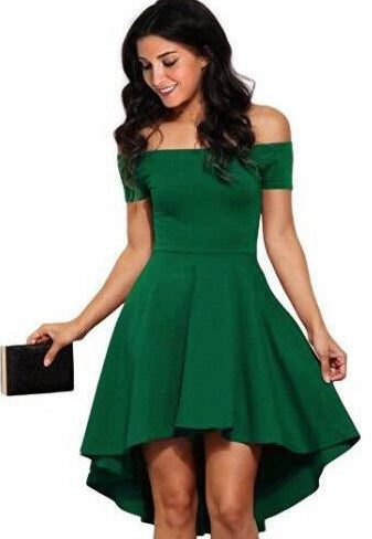 One Shoulder Short Sleeve And Large Swallowtail Skirt - kinko