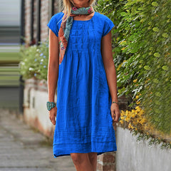 Fashion U-neck Short Sleeve Dress Summer Solid Straight Dresses Womens Clothing - kinko
