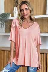 Basic Bae Full Size Bamboo V-Neck Drop Shoulder T-Shirt - kinko