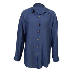 Women's Solid Color Loose, Comfortable, Simple And Versatile Lapel Long Sleeved Shirt Top - kinko