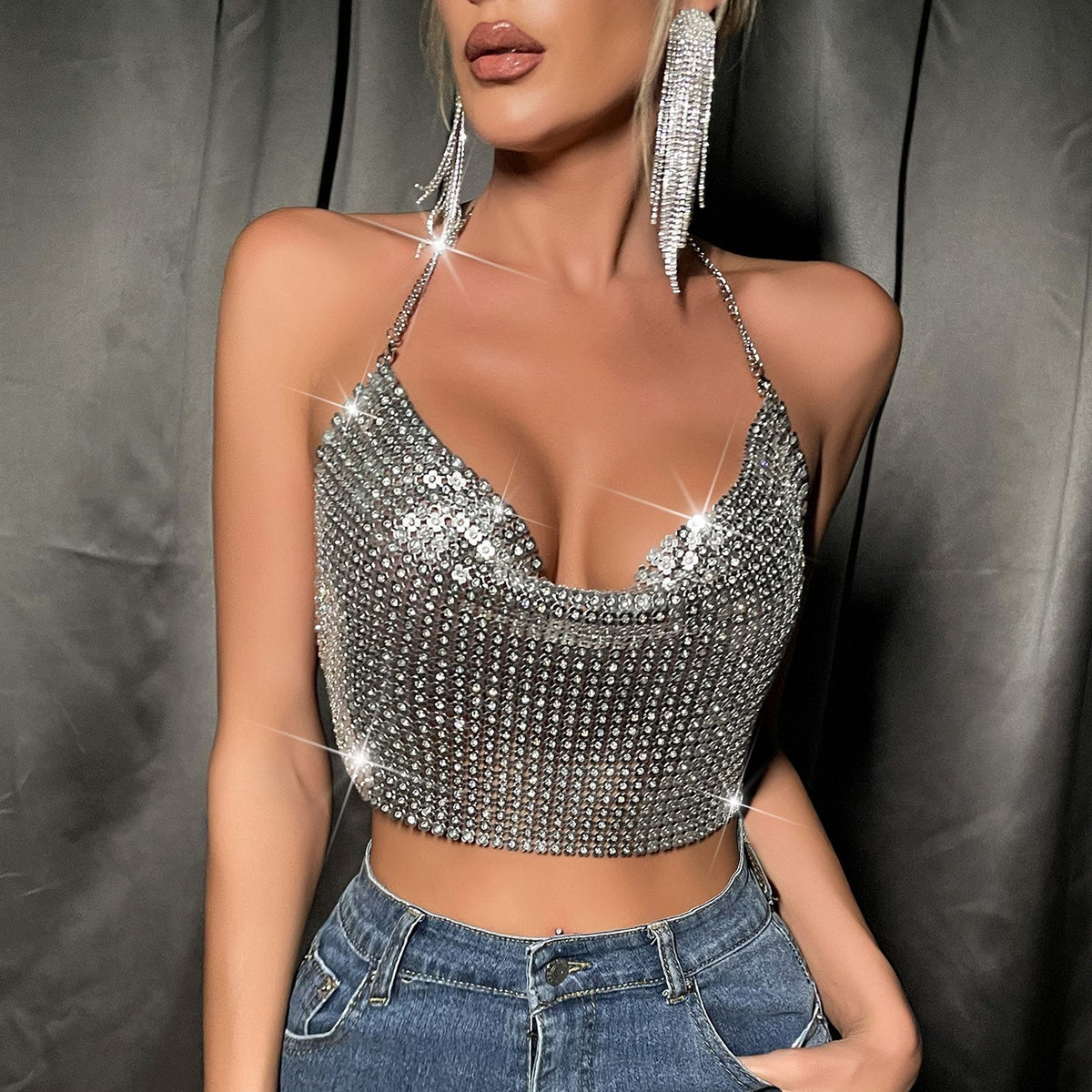 Metal Sequins Sling Party Nightclub Music Festival Sexy Hot Girl Top - kinko