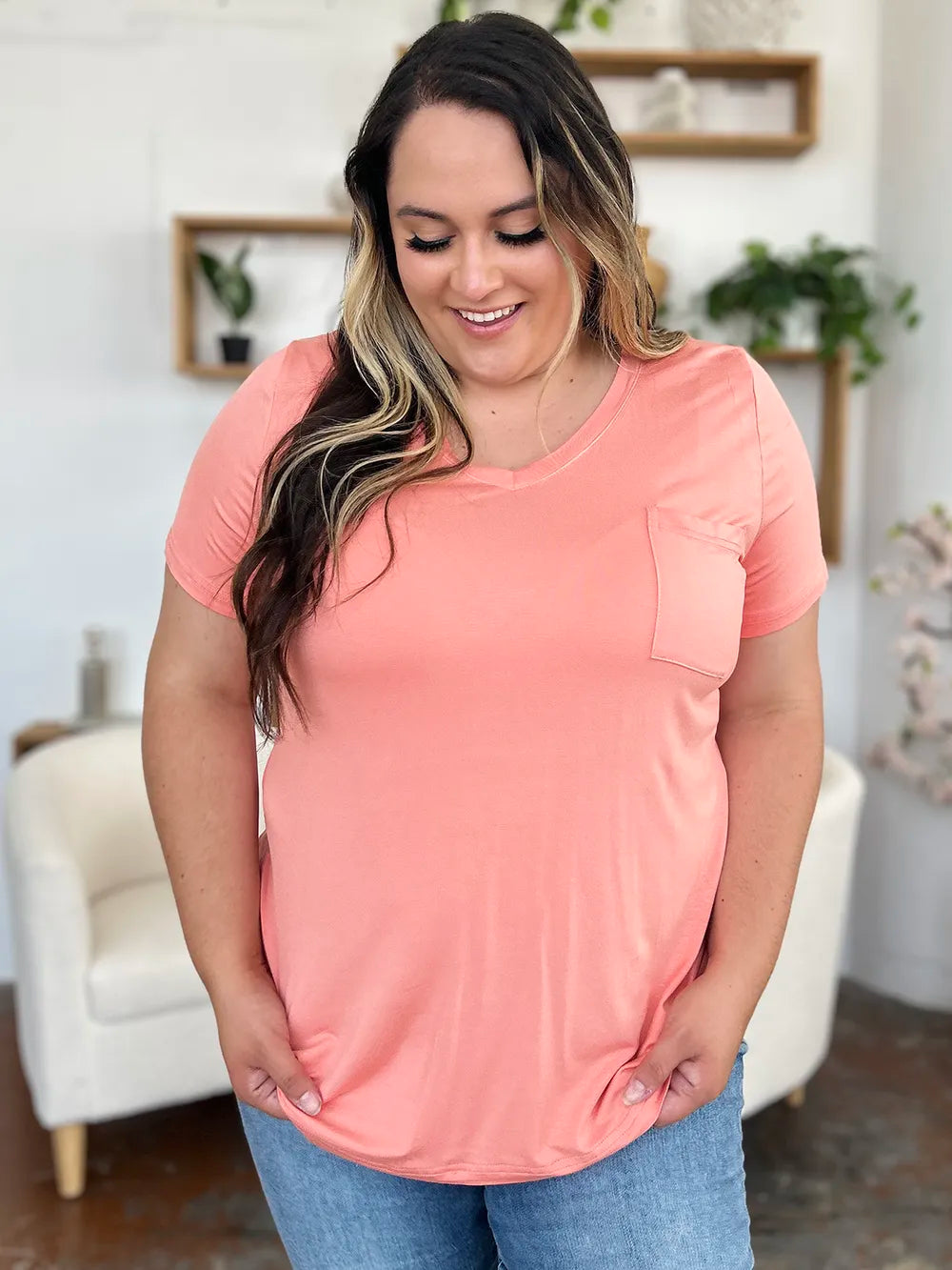 Basic Bae Bamboo Full Size V-Neck Short Sleeve T-Shirt - kinko