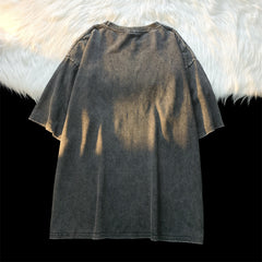 Retro Street Washed Distressed Short Sleeve Male Women Trendy Brand Loose round Neck Oversize Top T shirt