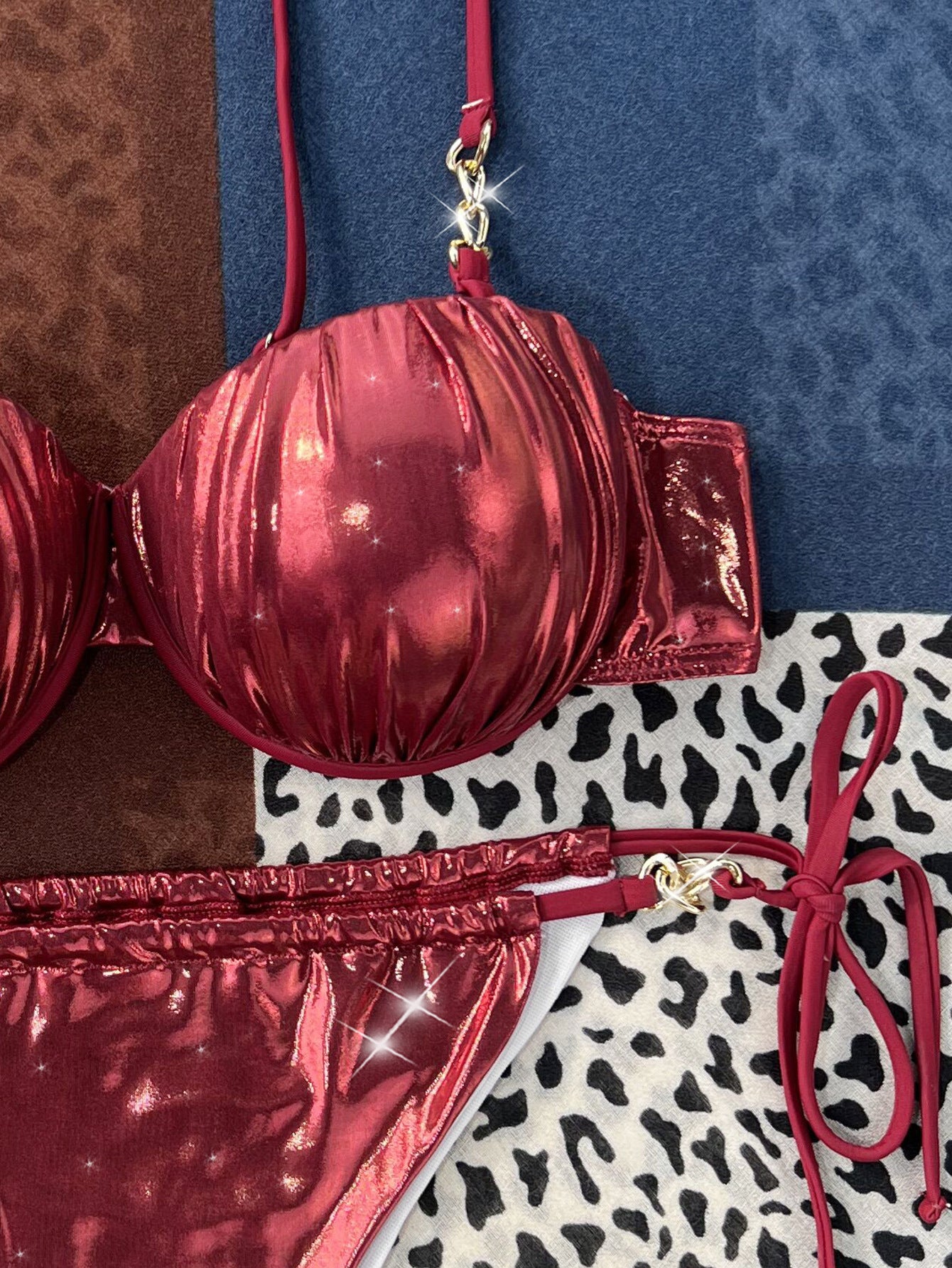 Women Split Swimsuit Steel Bracket Gathered Sexy Metal Hard Bag Bikini Swimsuit Bikini - kinko Global Holdings inc