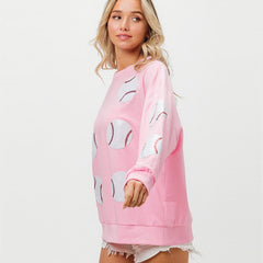 Spring Popular Baseball Sequined Sweatshirt Lazy Long Sleeve Tops Outerwear Women - kinko Global Holdings inc