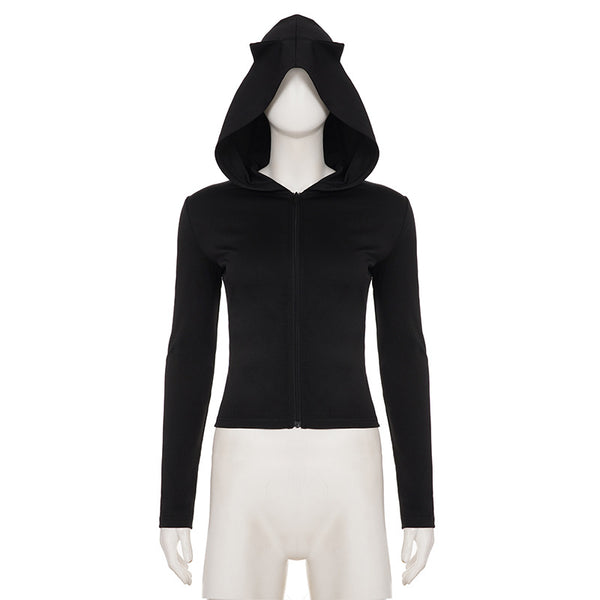 Sexy Little Devil Kapuzenpullover mit Reißverschluss für Damen, einfarbig, figurbetont, vielseitig kombinierbar