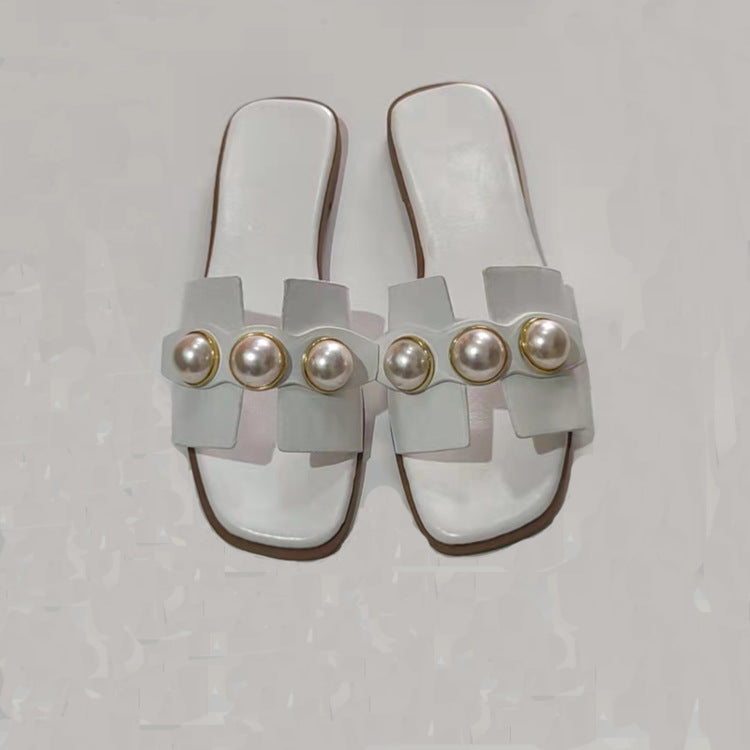 Pearl Flat Slippers Women Lightweight Low Heel Outerwear Beach Slippers Supply - kinko Global Holdings inc