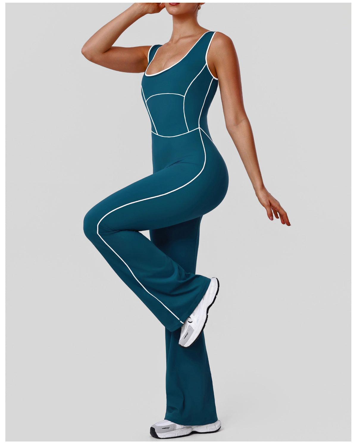 Hollow Out Cutout Contrast Color Shaping Yoga Bodysuit Peach Hip Micro Pull Jumpsuit Fitness Sportswear with Pad - kinko Global Holdings inc