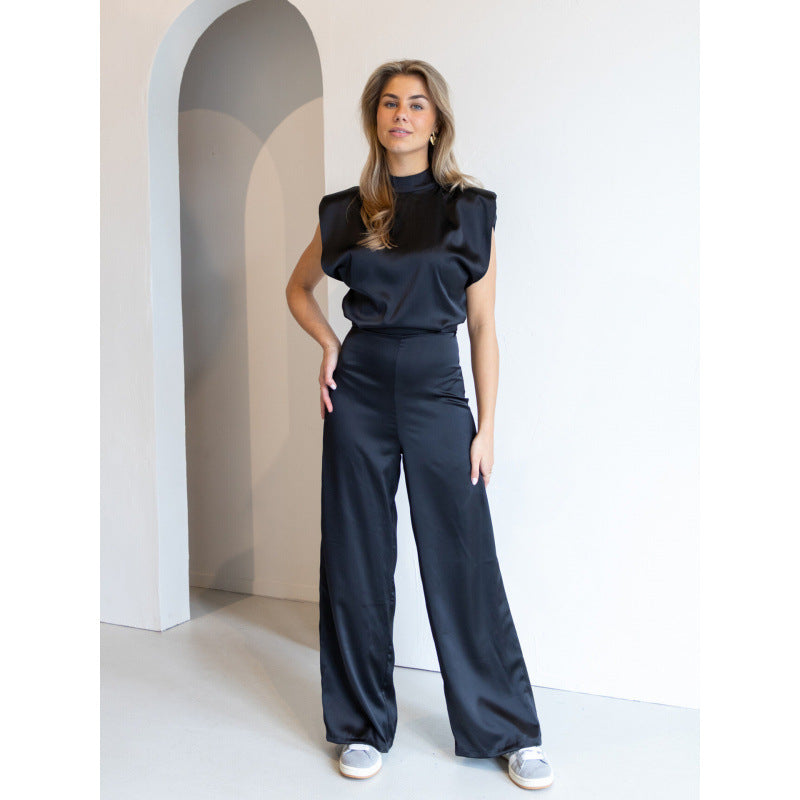 Backless Evening Dress Jumpsuit Solid Color Casual Straight Pants - kinko