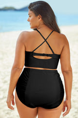 Full Size Halter Neck Crisscross Ruched Two-Piece Swimsuit - kinko