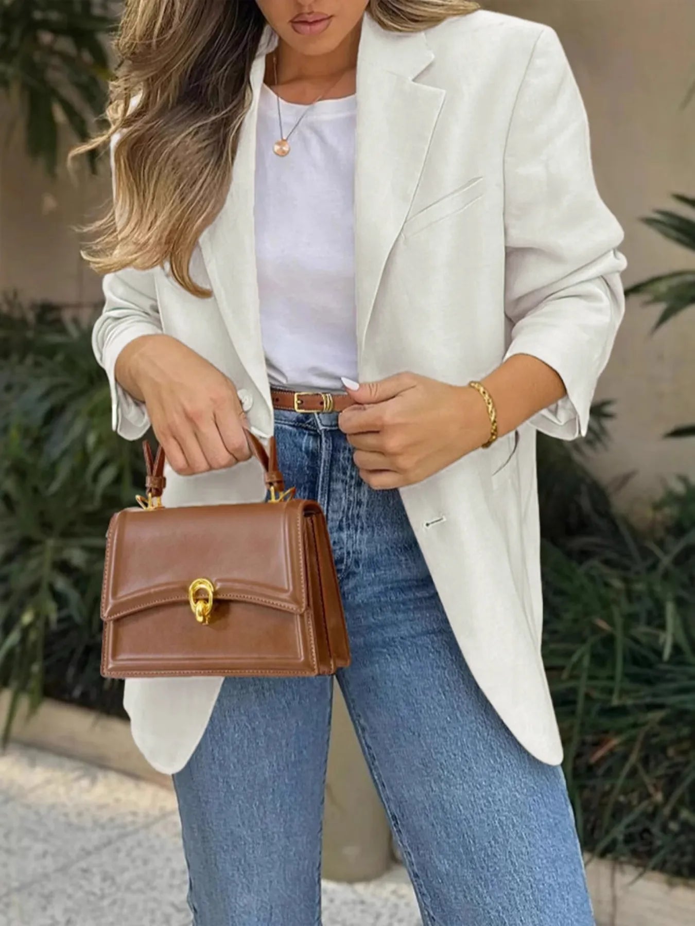 Pocketed Lapel Collar Long Sleeve Blazer - kinko