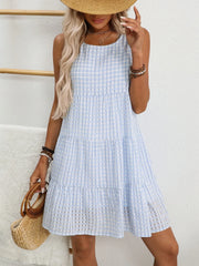 Plaid Round Neck Sleeveless Mini Dress - kinko