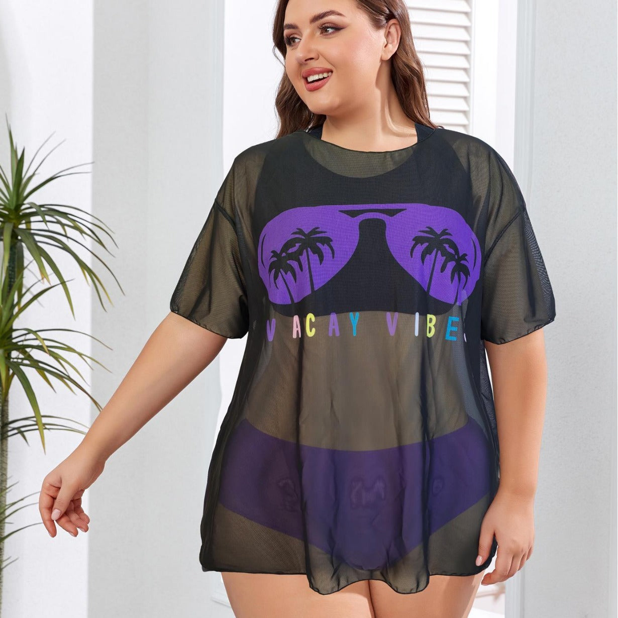 New Swimwear Mesh See-through Blouse Plus Size Swimsuit Bikini Three-piece Set - kinko
