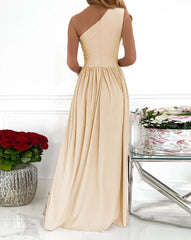 Women's One Shoulder High Split Cutout Sleeveless Elegant Sexy Cocktail Maxi Dress - kinko
