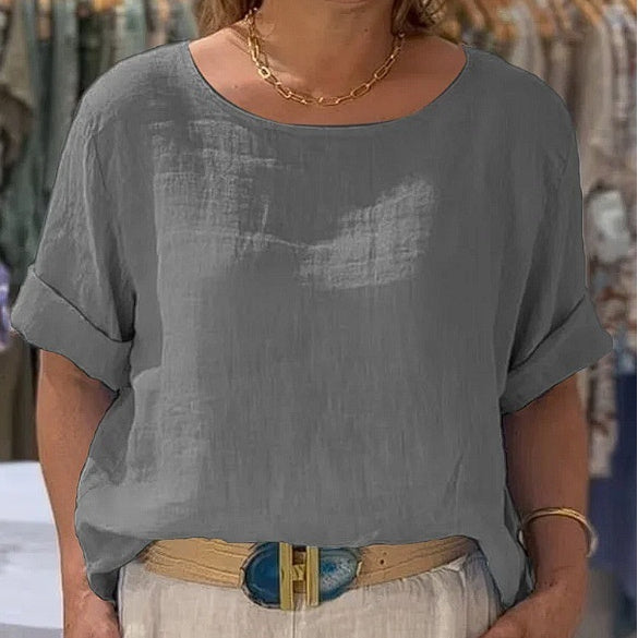 Summer New Women's Solid Color Polyester Buttons Shirt - kinko