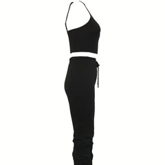 Women's Solid Color Slim Fit Fashionable Vest And Pants Set - kinko