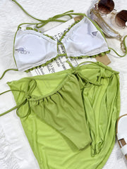 Frill Trill Halter Neck Three-Piece Swim Set - kinko