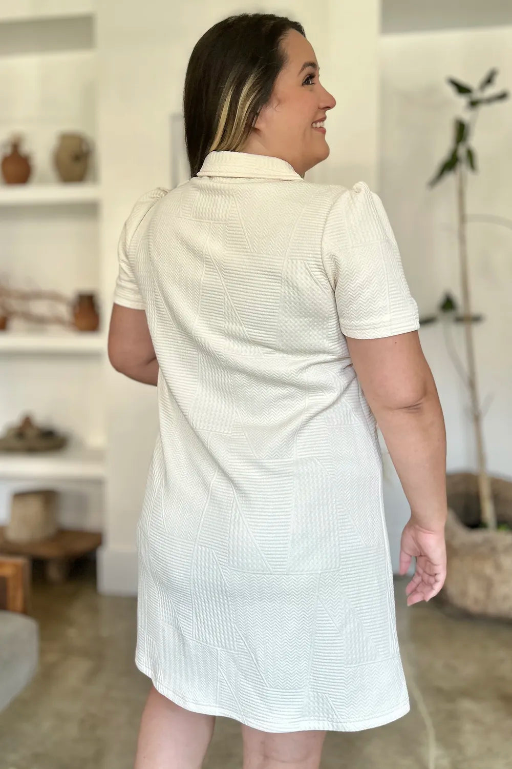 Double Take Full Size Texture Short Sleeve Dress - kinko